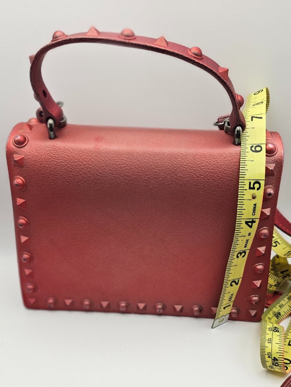 Pink‑Burgundy Jelly Studded Crossbody / Top‑Handle Bag - Picture 3 of 9